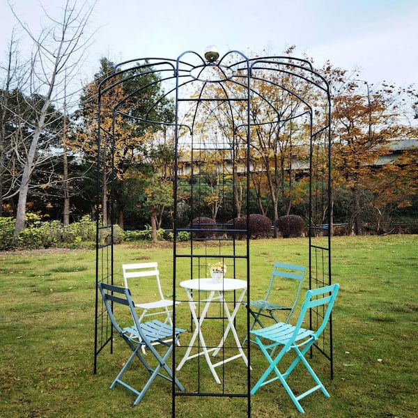 114.2 in. x 81.3 in. Metal Iron Garden Arch Birdcage Shape Pergola Pavilion Arbor for Outdoor Activity in Black