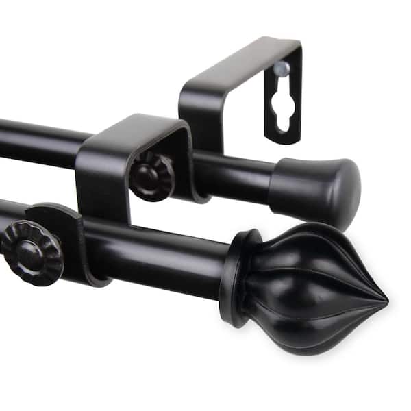 EMOH 48 in. - 84 in. Adjustable Double Curtain Rod 5/8 in. Dia in Black with Pierson Finials