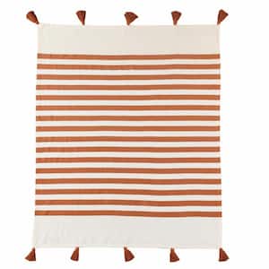 Charlie Orange Striped Cotton Throw Blanket