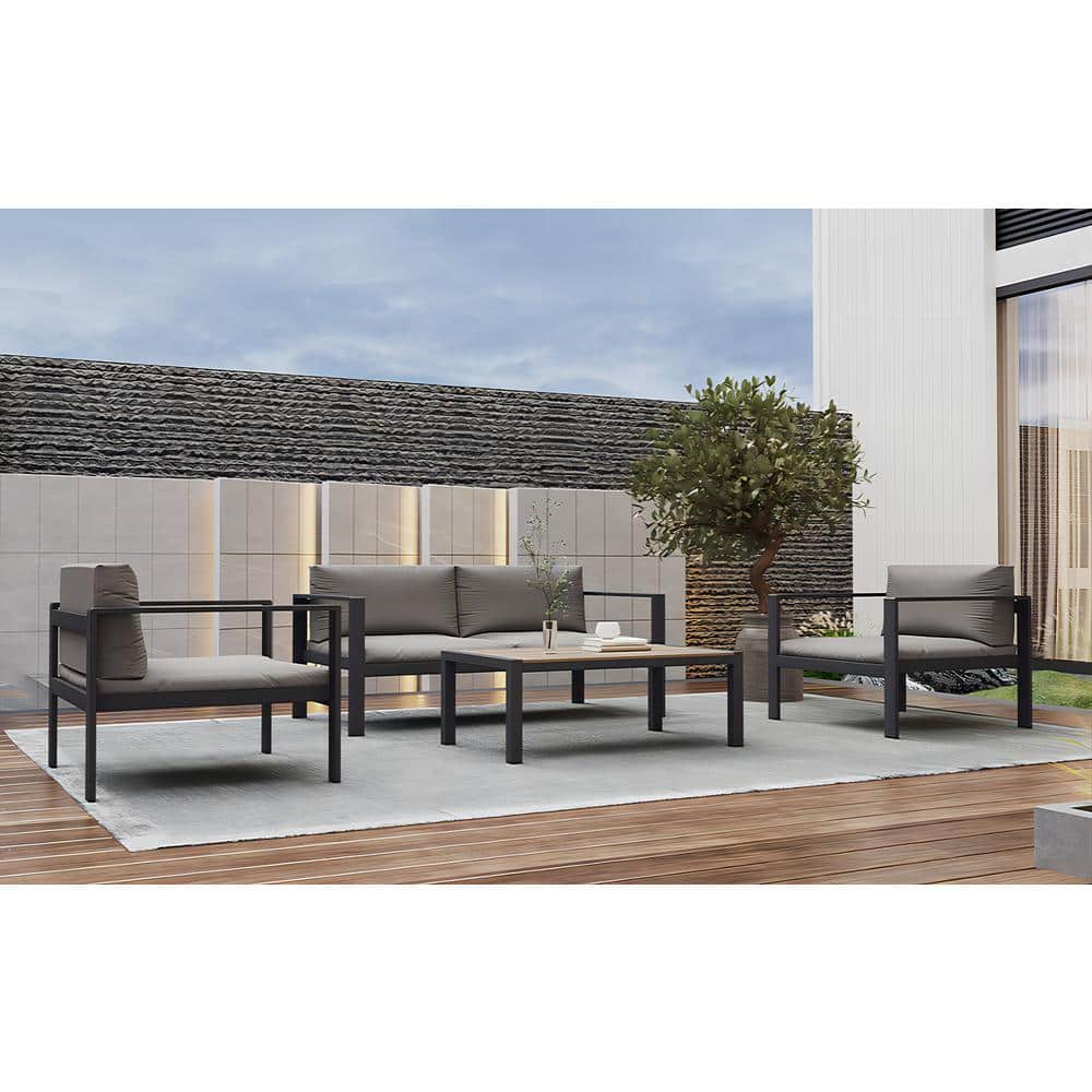 Hot Seller 4-Piece Aluminum Outdoor Patio Conversation Set with Gray Cushio