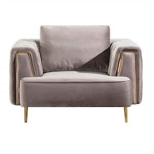 Gray Velvet Accent Chair with Button Tufted