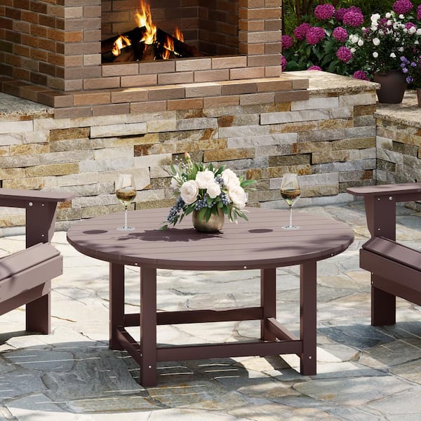 Laguna Outdoor Patio All Weather Fade Proof 38 in. Round HDPE Plastic Conversation Coffee Table in Dark Brown