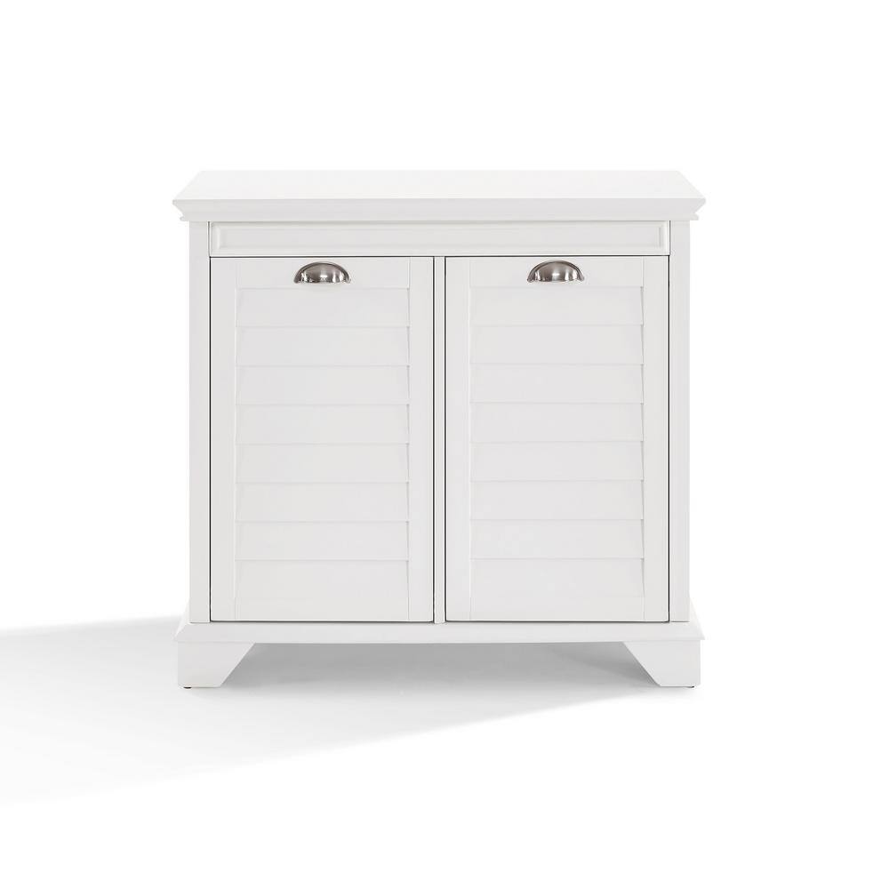 White MDF and Birch Veneer Dual Compartment Laundry Hamper
