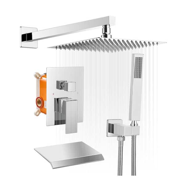 matrix decor Single-Handle 3-Spray 10 Inch Square Bathroom Shower Faucet Combo Set in Polished Chrome (Valve Included)