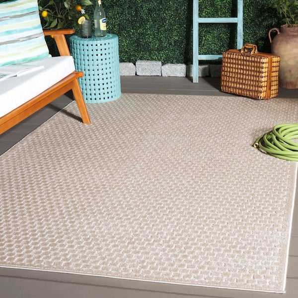 Stella Beige 7 ft. x 7 ft. Solid High-Low Tile Indoor/Outdoor Square Area Rug