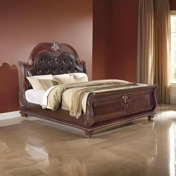 Benjara Mano Brown and Gray Wood Frame Queen Size Platform Bed