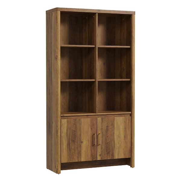 Mylo 59.3" Tall Bookshelf with Storage, 2-Door 6-Cube Bookcase with Adjustable Shelves in Walnut for Living Room Office