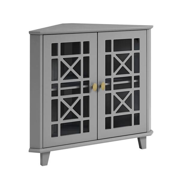 Glass Corner Accent Cabinet With, Component Cabinet With Glass Doors