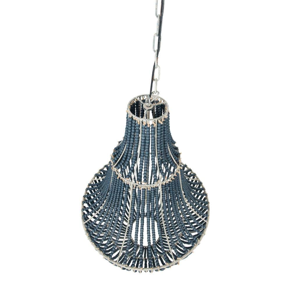 Elegant Blue Wood Beaded 41" Chandelier for Warm Ambiance