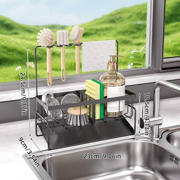 Anqtovp Stainless Steel Kitchen Sink Accessory Set Sponge Holder Dishcloth Brush Organizer Countertop Caddy 1 Piece