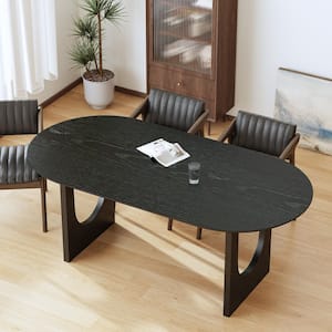 Oval Black Solid Wood 79 in. Kitchen Tables Double Pedestal Dining Table Seats 8