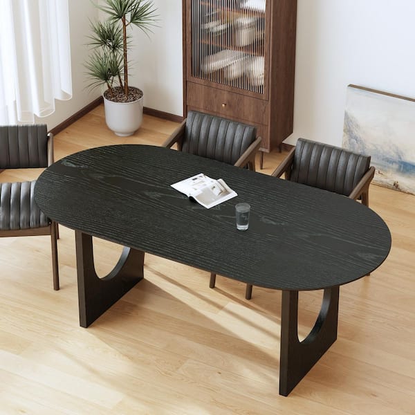 Oval Black Solid Wood 79 in. Kitchen Tables Double Pedestal Dining Table Seats 8