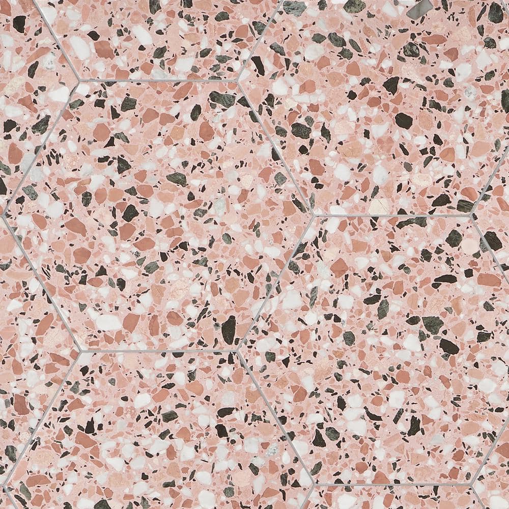 Giotto 13" x 15" Pink Matte Porcelain Hexagon Floor and Wall Tile