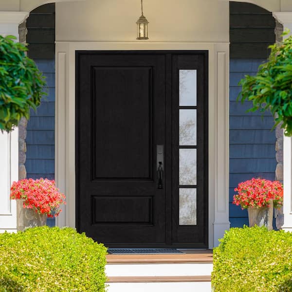 Regency 53 in. x 80 in. 2Panel 3/4-Squaretop LHIS Onyx Stain Fiberglass Prehung Front Door with w/4Lite 14in.SL