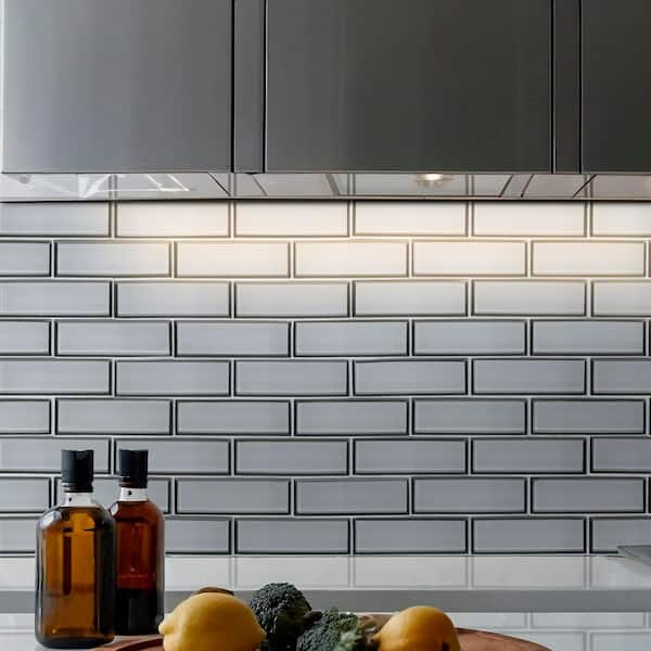 Ice Bevel Subway 12 in. x 12 in. Glossy Glass Mesh-Mounted Mosaic Wall Tile (0.96 sq. ft./Each)