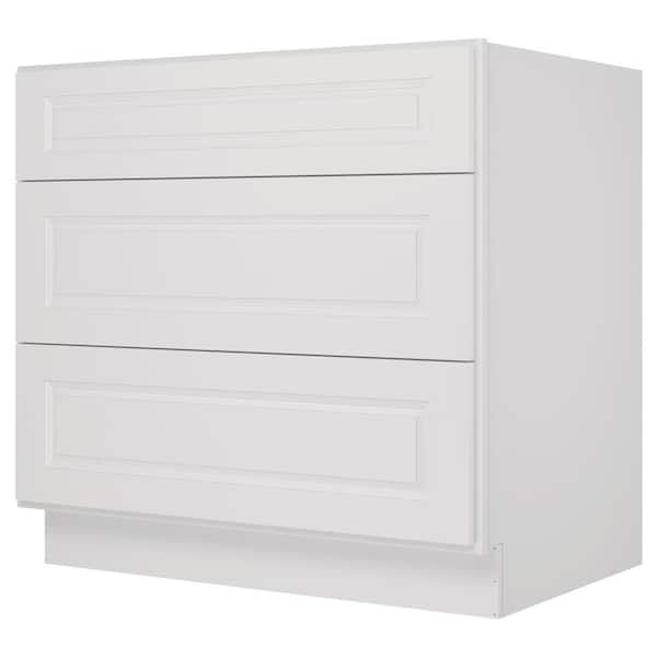 HOMEIBRO 36 in. Wx24 in. Dx34.5 in. H in Raised Panel Dove Plywood Ready to Assemble Drawer Base Kitchen Cabinet with 3 Drawers