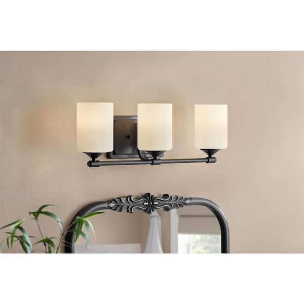 Hampton Bay Darlington 20.88 in. 3-Light Matte Black Vanity Light with Frosted Opal Glass Shades