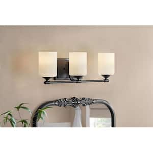 Darlington 20.88 in. 3-Light Matte Black Vanity Light with Frosted Opal Glass Shades