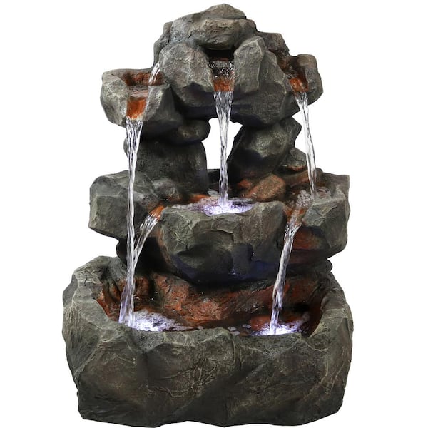 Sunnydaze 32 in. Layered Rock Outdoor Waterfall Fountain with LED Lights