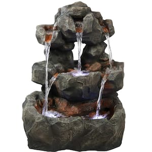 32 in. Layered Rock Outdoor Waterfall Fountain with LED Lights