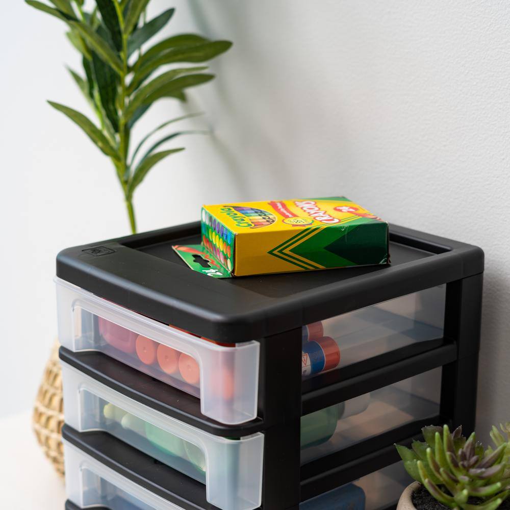 Compact Black Plastic 4-Drawer Small Desk Organizer - Set of 2
