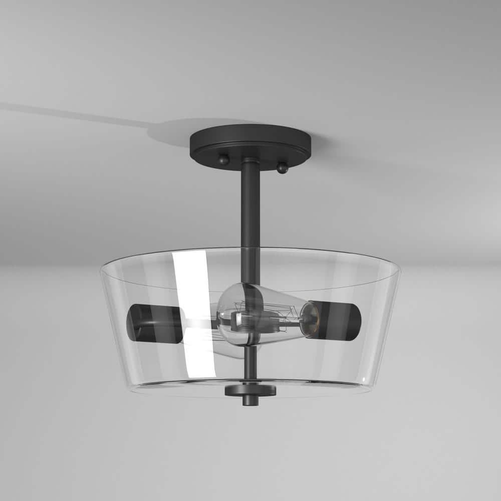 Westin Matte Black 10" Globe Semi-Flush Mount with Clear Glass Shade