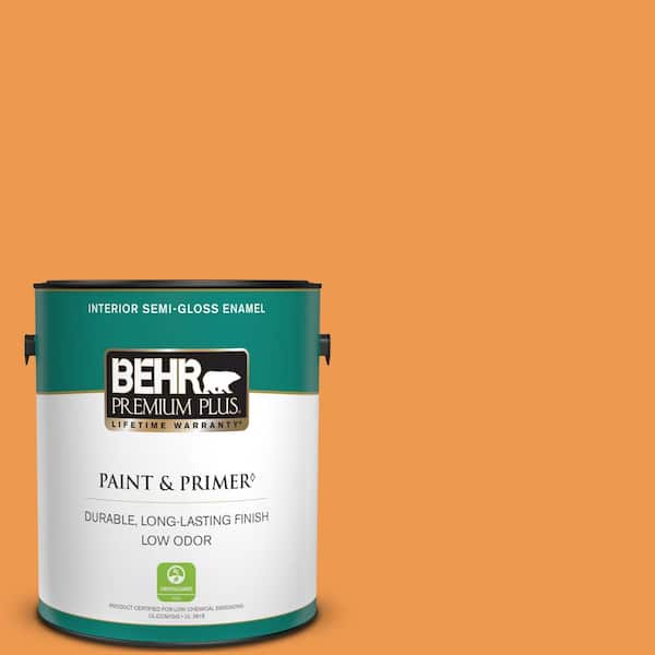 BEHR PREMIUM PLUS 1 gal. #270B-6 Autumn Orange Semi-Gloss Enamel Low Odor Interior Paint & Primer
