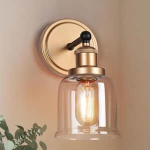 Transitional Bell Bathroom Wall Sconce Light 1-Light Modern Black and Brass Wall Light with Clear Glass Shade