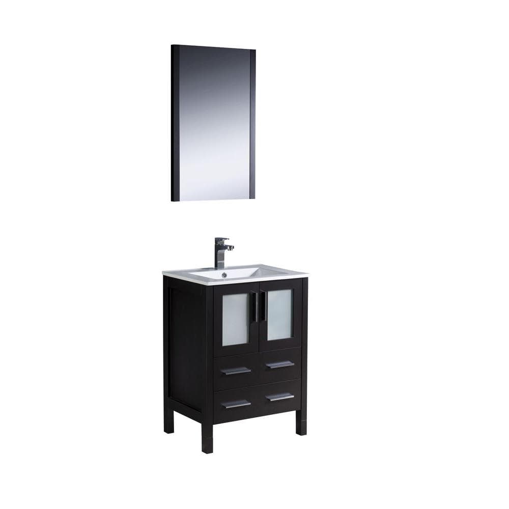 Espresso 24" Modern Free-Standing Bathroom Vanity Set with Ceramic Sink