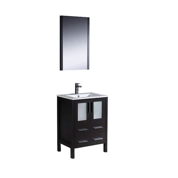 Fresca Torino 30 in. Vanity in Espresso with Ceramic Vanity Top in White with White Basin and Mirror (Faucet Not Included)