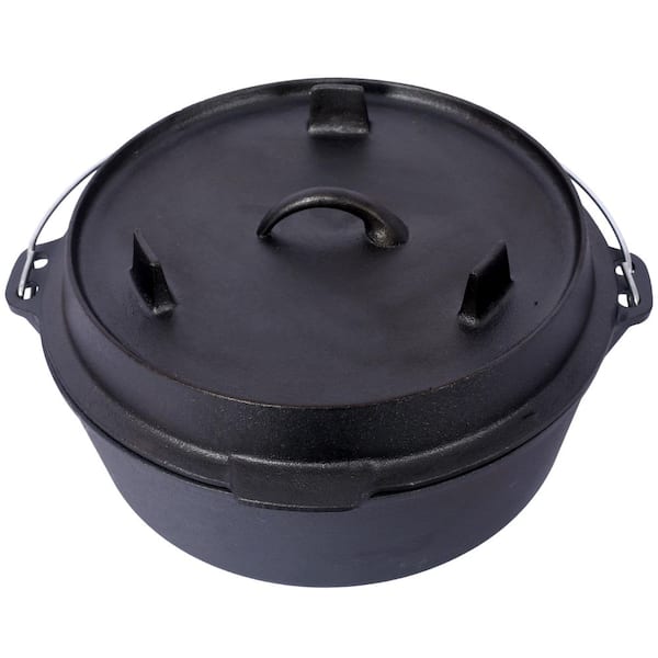 Unbranded 6 qt. Pre-Seasoned Dutch Oven with Skillet Lid-Outdoor Camping Pot for Campfire, Fireplace, BBQ & Baking