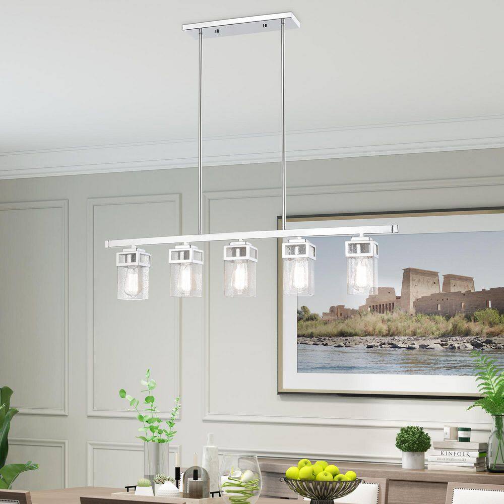 Polished Chrome 5-Light Linear Chandelier with Clear Seeded Glass