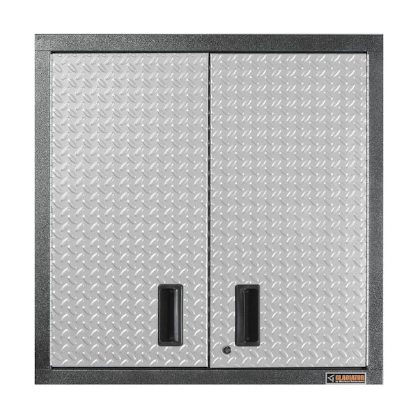 Premier Series Steel 2-Shelf Wall Mounted Garage Cabinet in Silver Tread (30 in W x 30 in H x 12 in D)