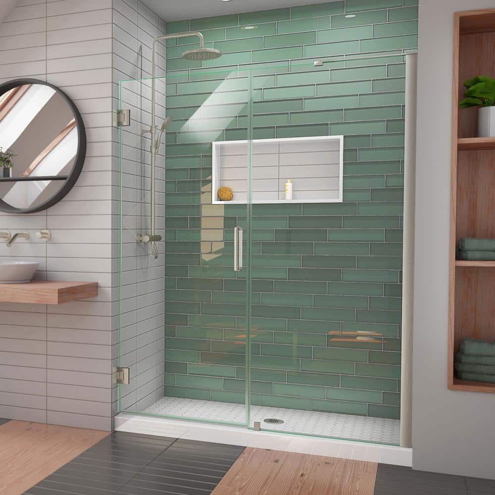 Unidoor-LS 56 in. - 57 in. W x 72 in. H Frameless Hinged Shower Door with L-Bar in Brushed Nickel price history on PriceWatchPro