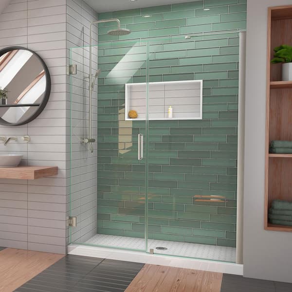 DreamLine Unidoor-LS 56 in. - 57 in. W x 72 in. H Frameless Hinged Shower Door with L-Bar in Brushed Nickel