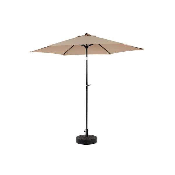 9 ft. Steel Outdoor Patio Umbrella in Market Style with Push Button Tilt and Crank Khaki