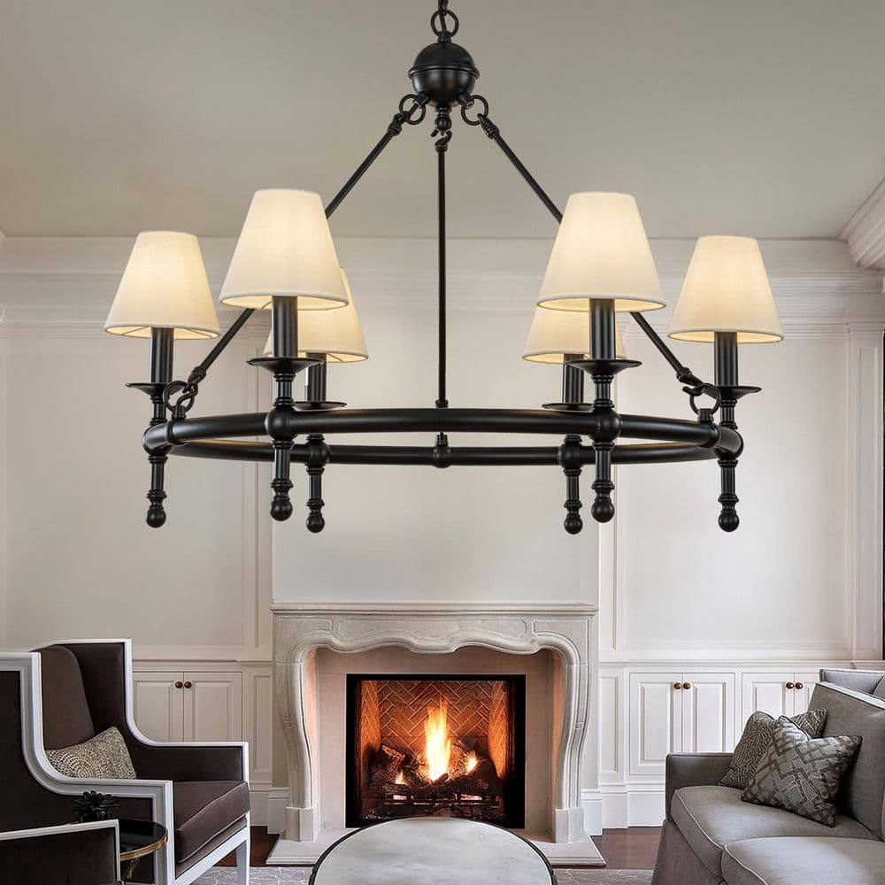 W34 in 6-Light Vintage Elegant Matte Black Chandelier Classic Lighting with