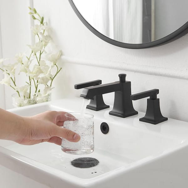 8 in. Widespread Double Handle Bathroom Faucet with Drain Kit Included in Matte Black