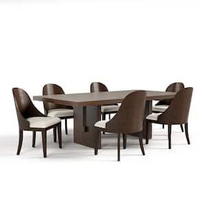 Joshi Modern 7-Piece Rectangle Dark Walnut Wood Top Dining Set (Seats 6) With Extendable Leaf