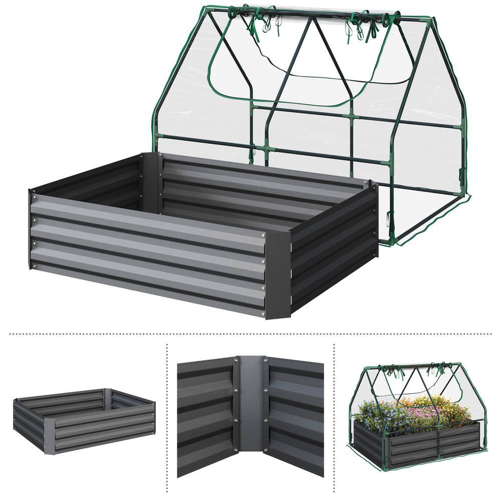Galvanized Steel Raised Garden Bed with Removable PVC Greenhouse