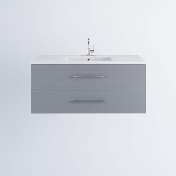 VOLPA USA AMERICAN CRAFTED VANITIES Napa 48 in. W x 20 in. D Single Sink Bathroom Vanity Wall Mounted in Gray with Acrylic Integrated Countertop