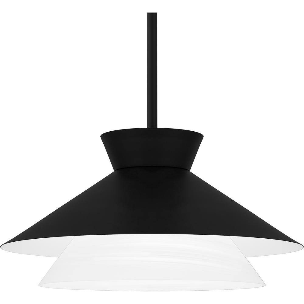Lionel Matte Black Drum Pendant Light with Alabaster Glass Shade