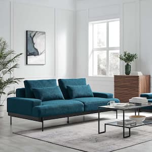 Proximity 85.5 in. Straight Arm Polyester Rectangle Upholstered Fabric Loose Pillow Sofa in Azure Blue