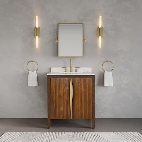 Ferrero 30 in. W Single Sink Bath Vanity in Noir Juglans with Carrara White Marble Top with White Basin