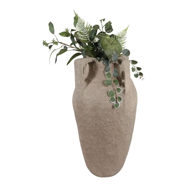 Liv & Skye 25.75 in. Brown Paper Mache Amphora Handle Decorative Vase 21498-06