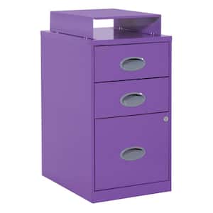 3 Drawer Purple Metal 14.25 in. Locking Vertical File Cabinet with Top Shelf