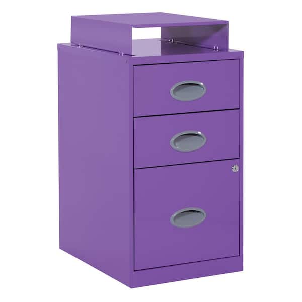 OSP Home Furnishings 3 Drawer Purple Metal 14.25 in. Locking Vertical File Cabinet with Top Shelf