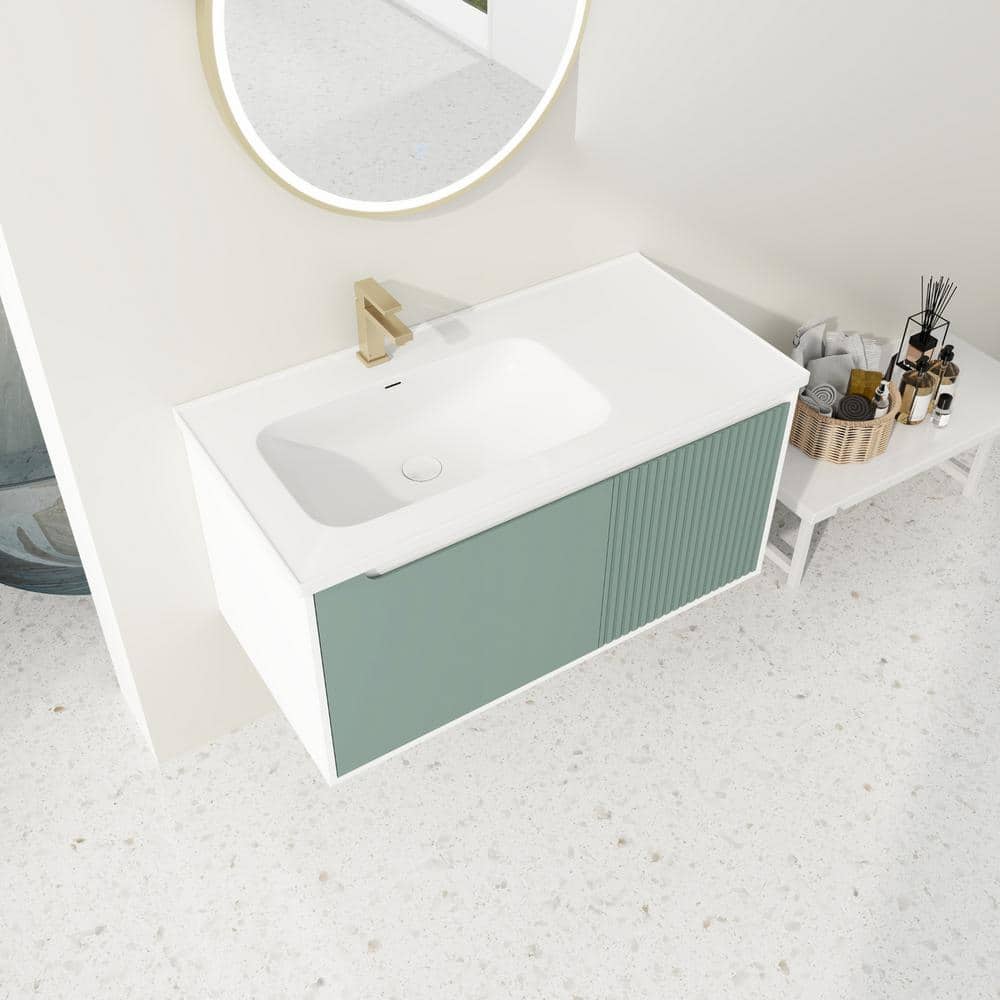 40 in. W x 20 in. D x 20 in. H Single Sink Floating Bath Vanity in Green with White Ceramic Sink price history on PriceWatchPro