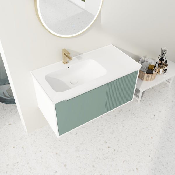 Staykiwi 40 in. W x 20 in. D x 20 in. H Single Sink Floating Bath Vanity in Green with White Ceramic Sink