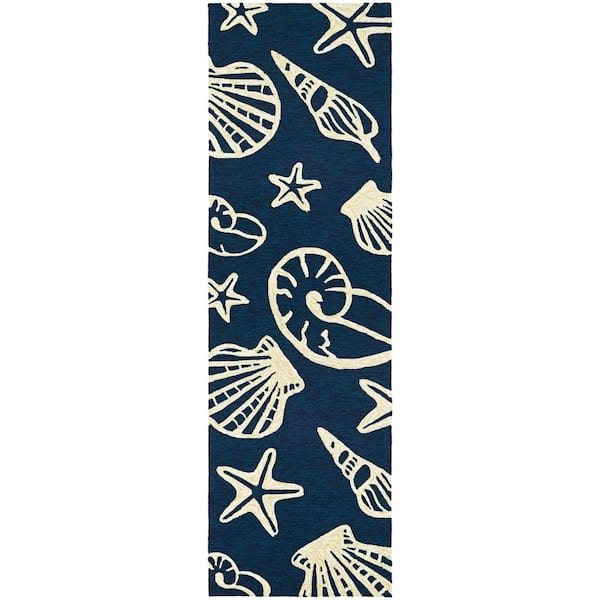 Couristan Outdoor Escape Cardita Shells Navy-Ivory 3 ft. x 9 ft. Indoor ...